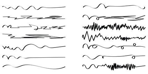 Black hand drawn underline calligraphy set. Modern simple dark lines. Isolated dark line set. Dark curved underline icon set on white page. Isolated dark lines.  EPS 10. 