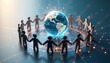 © miss irine - Digital Earth image shows global collaboration with connected figures economic, regional partnerships. Futuristic network design represents shared prosperity, international teamwork for conferences,