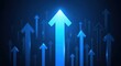 © Graphic world  - Many blue arrows pointing upwards on a dark background