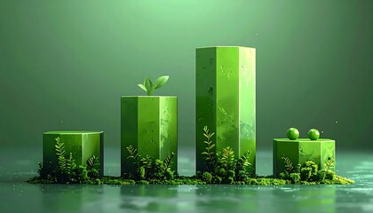 Abstract green shapes with moss and plants