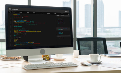 Software development programming on computer screen for modish application and program coding
