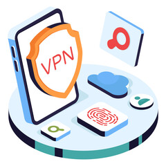 isometric design illustration of mobile VPN