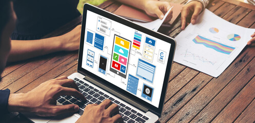 UX UI design process for modish mobile application and website . Creative prototype of wireframe for professional app developer .