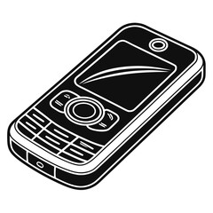 Illustration of a black and white cell phone with buttons and a screen displaying a curved line design created with generated ai