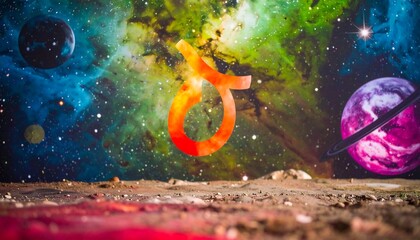 colorful space landscape with planets and abstract shapes