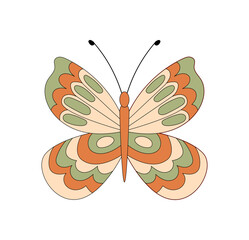 Wall Mural - groovy retro butterfly in vintage and abstract colorful style. this funky groovy element draws inspi