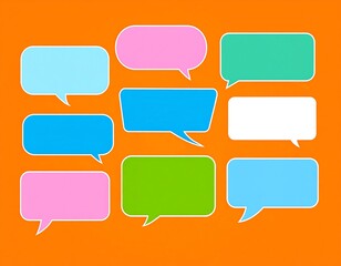 colorful speech bubbles on orange background