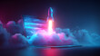 © utaem2022 - Rocket launching from laptop screen symbolizing startup success
