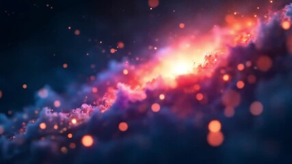Abstract cosmic nebula cloudscape animation with glowing particles and vibrant colors for space exploration