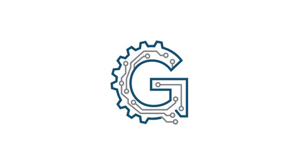 Innovative letter G logo depicting technology and mechanics combined in a unique way