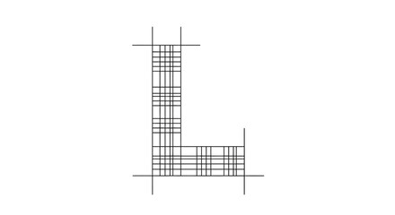 Minimalist grid pattern resembling the letter L on a stark white background creating a geometric