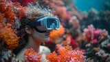 Underwater diver amidst vibrant coral reef