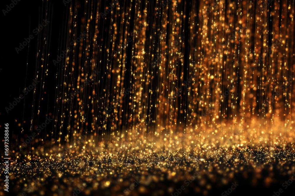 Glimmering Golden Particles Falling in a Dark Environment Creating a ...