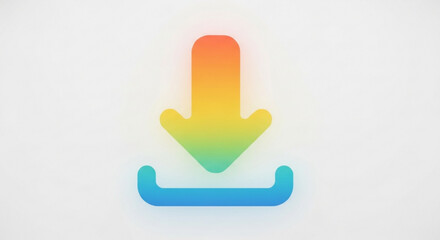 Rainbow colored download icon with a gradient, , representing data transfer