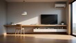 © Md - Minimalist living room interior with television console and wooden floor