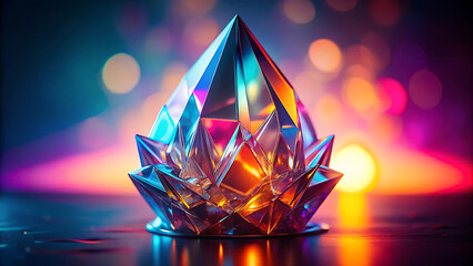 Wall Mural - Surreal Glowing Crystal Sculpture On Neon Gradient Background Digital Art  
