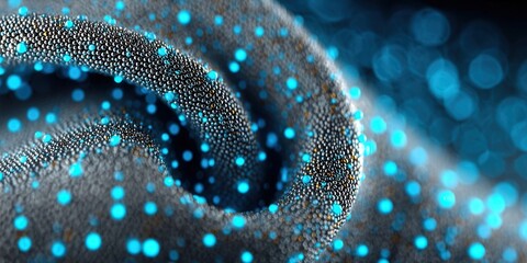 Abstract fabric texture with glowing blue orbs creates a modern digital artwork.