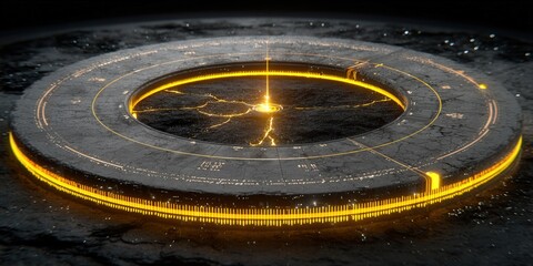 Wall Mural - An abstract, futuristic render showcases a glowing circular structure with a light beam.