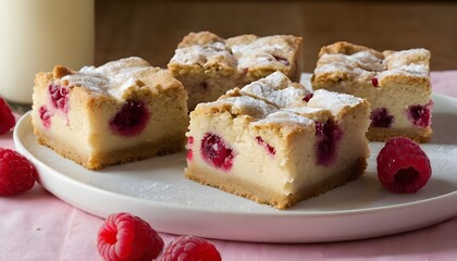 Wall Mural - rapsberry white chocolate blondie squares on a plate