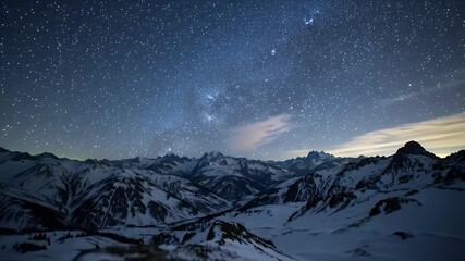 Night Sky Over Snowy Mountain Range