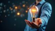 © super - A glowing lightbulb held in a hand, evoking a moment of insight and inspiration. The warm, inviting tones and focused lighting highlight the idea.