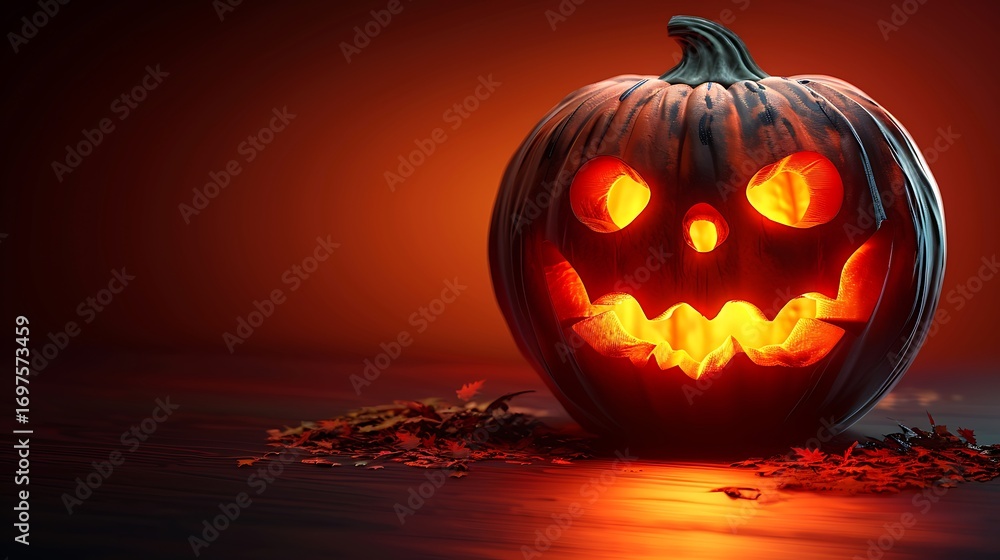 Spooky glowing jack o lantern carved pumpkin for Halloween celebrations ...