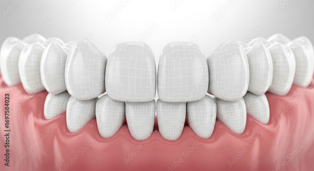Perfectly aligned white teeth with subtle grid overlay for dental ...