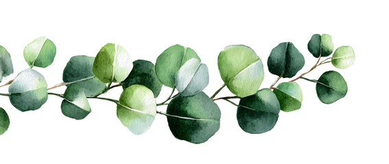 Wall Mural - watercolor modern decoratie element. eucalyptus roun green leaf wreath, greeney branches, garland, b