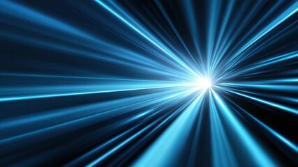 Wall Mural - Blue light rays burst from bright center on dark background creating dynamic energetic visual effect with glowing radiant beams spreading outward in futuristic vibrant atmosphere