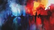 © vadosloginov - Vibrant abstract cityscape painting in dramatic studio setting