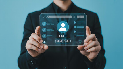 Man holding user interface technology concept for digital identity and access management system