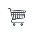 © PrimeStock - Flat shopping cart icon — angled basket, 2 wheels, bold stroke. Dark gray + accent green. Perfect for e-comm, retail UI & clean, conversion-driven design systems.