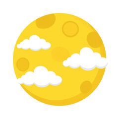 Wall Mural - Yellow vector moon with a bright sun, clouds, and stars in the night sky