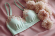 © Nyxoria - Elegant lingerie with delicate lace trim, set amidst soft, pastel flowers and a silky backdrop. A feminine and stylish display.
