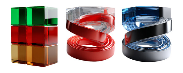 Colorful Transparent Blocks and Swirls of Plastic Materials