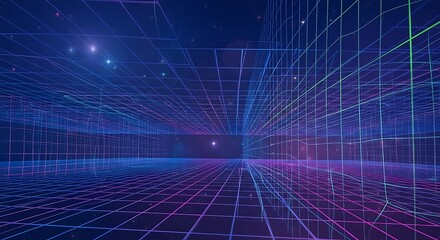 Futuristic cyberspace grid background with perspective view graphic