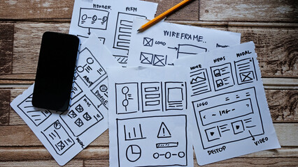 Canvas Print - UIUX Design Sketches and Wireframes.