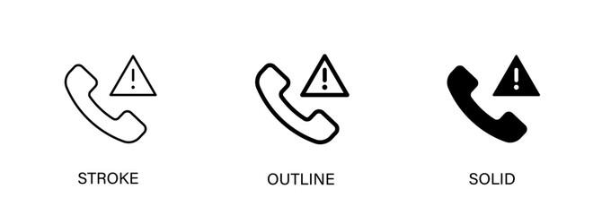 Call alert icon for online scam, contact, alert, emergency. Vector stroke, outline and solid icon. Eps10 file.