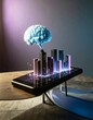 © Niwes - Smart City Digital Blueprint: A futuristic rendering showcases a miniature cityscape emerging from a sleek smartphone, crowned by a glowing brain symbolizing smart technology integration.