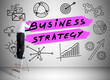© thodonal - Business strategy concept drawn by a man on a ladder
