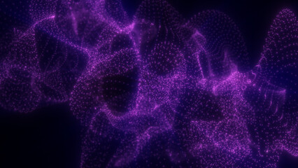 Wall Mural - vibrant purple particles form a dense mesh of light dots, floating through dark space in an energeti