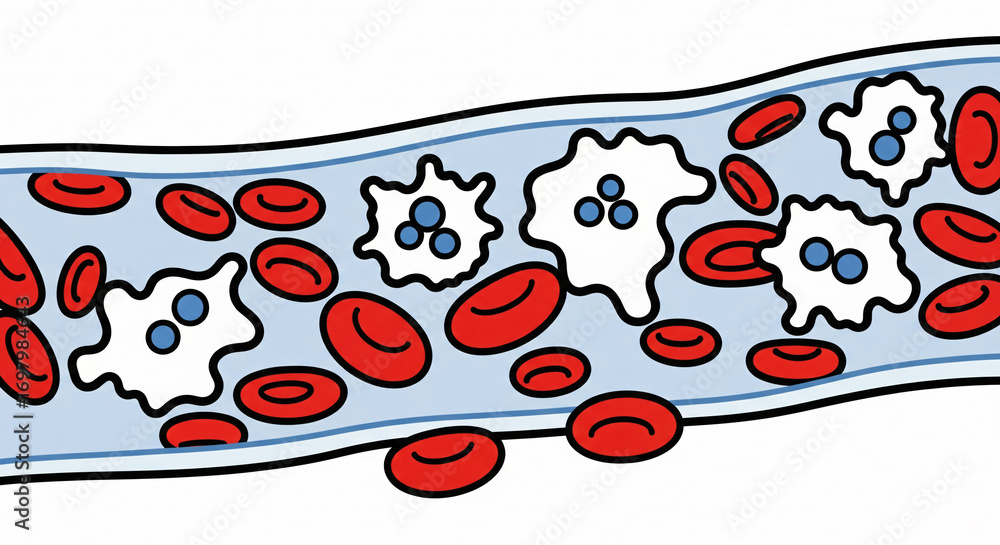 Medical Illustration Of Red And White Blood Cells Moving Inside A ...