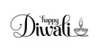 © Zavivec - happy diwali greeting with decorative cursive text, flame accent, and traditional diya illustration celebrating festival of lights
