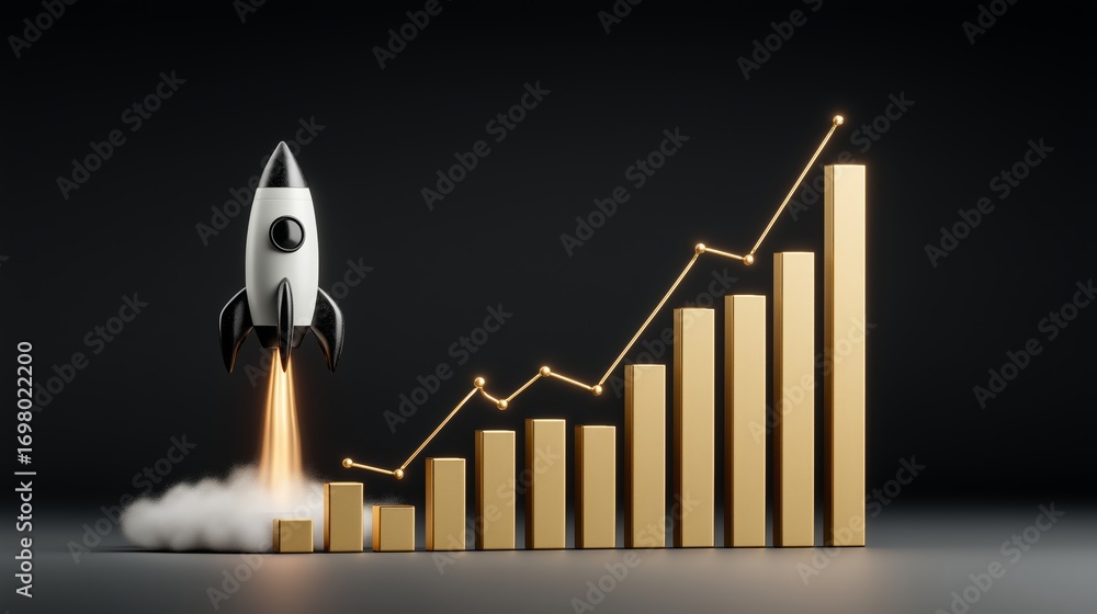 Rocket Launch Following a Golden Growth Chart Trajectory Stock ...