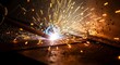 © PikriPik - Industrial arc welding process close-up with a welder creating bright sparks and molten metal to fuse steel plates