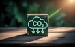 © Nadia - Symbolic Wooden Block Featuring CO2 Reduction Icon, Representing Global Efforts Towards Lowering Carbon Emissions and Fostering Environmental Sustainability