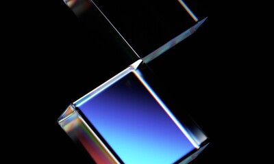 Wall Mural - Abstract iridescent glass blocks on a black background, 3d render