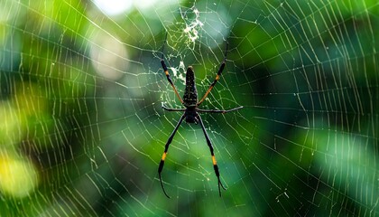 Spider in intricate web amidst lush foliage