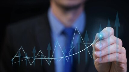 Wall Mural - Man in office using virtual chart to project 2026 corporate profit growth, marketing strategy, and financial management visualization