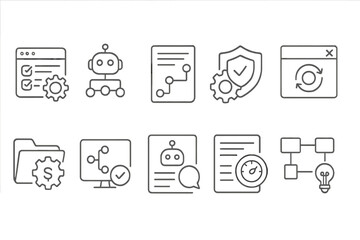Technology, automation line icon set. digital process, innovation icons outline collection